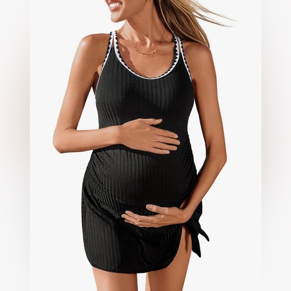 Ribbed Tie Knot Maternity Swim Dress with Triangle Bottom ( size 8) - Picture 1 of 3